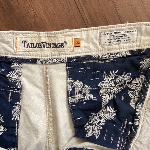 Tailor Vintage Greenwich Slim Fit Khaki Shorts Mens 32 Comfort Stretch 9 Inseam - Picture 2 of 6